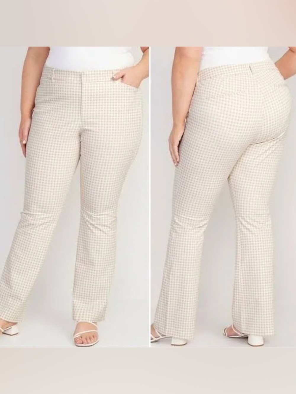 ❤️‍🔥BOGO FREE NET Old Navy Cream Gingham Pixie Flare Stretch Wide Leg Pants 10
